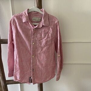 Zara Boys Red and White Striped Button Down Shirt